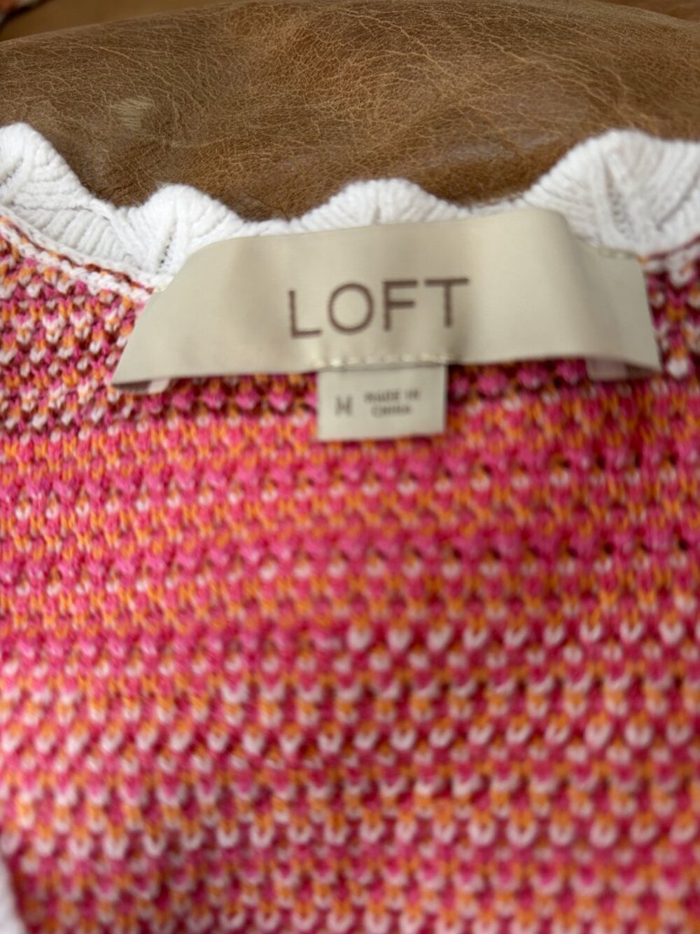LOFT Striped Knit Tank Top Pink Orange White | Size M - Picture 5 of 7